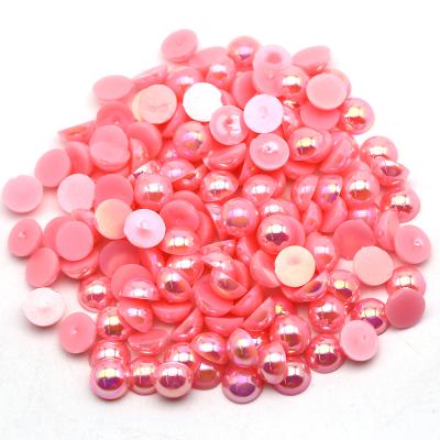 China Diy Phone Case DK Pink AB Color 2-14mm Flatback Half Round ABS Beads For Nail Tips Decoration for sale