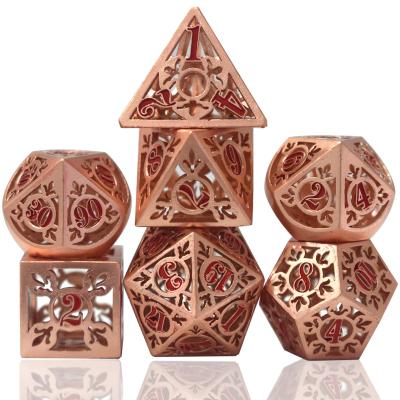 China DND Games Customized Multicolor 7Pcs Metal Cavity Dice Set For Dungeons And Dragons And RPG Games for sale