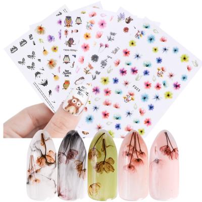 China 3d Nail Art DIY Decoration 2020 Korea Nail Art Stickers Popular Embossed Adhesive Decorative Nails Flowers for sale