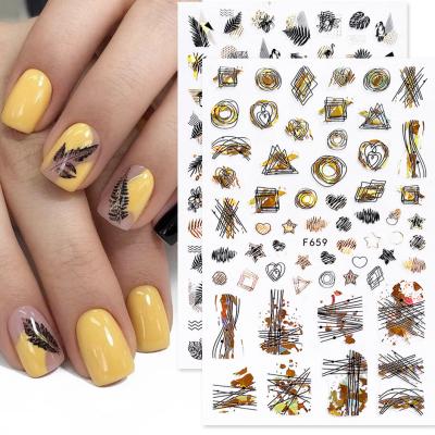 China 3d Nail Decoration 2020 High Quality Japanese 3D DIY Art Embossed Gold Plated Adhesive Nail Stickers for sale