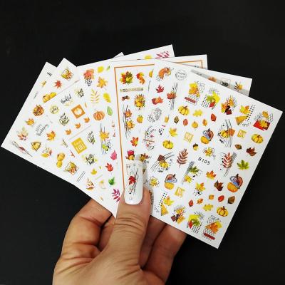 China 3d Nail Sticker Autumn Leaf Self Adhesive Nail Art Decoration Pumpkin Turkey Thanksgiving DIY Art Decoration for sale