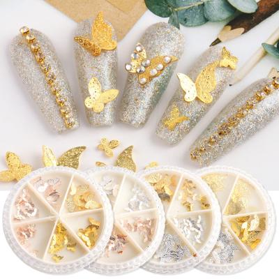 China 3d Nail Art DIY Decoration 2020 3D Gold Silver Plated Matte Alloy Charms Butterfly Nail Sticker Decoration for sale