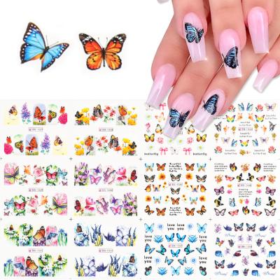 China 3d Nail Art DIY Decoration 12pcs Mixed Butterflies Water Transfer Sticker Set Butterfly Sticker Nail for sale