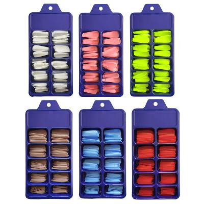 China Wholesale 100pcs/set Design Long Coffine Pure Color Nail Tip With Box Directed Package Matt Press On Nail Tip for sale