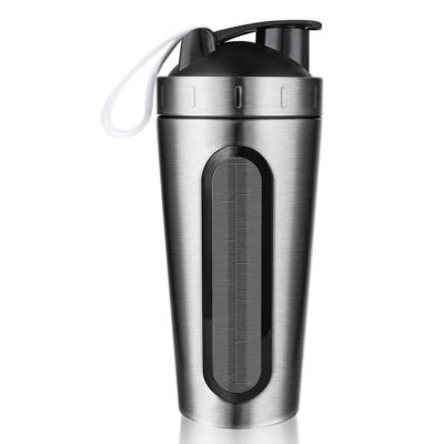 China Sports Sustainable Products 18 8 Stainless Steel Metal Reusable Private Label BPA Free Protein Shaker Bottle Eco Friendly With Window for sale