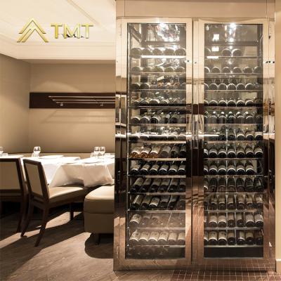 China Adjustable (Height) Customized Modern Stainless Steel Metal Wine Cabinet With Glass Doors Furniture Bars for sale