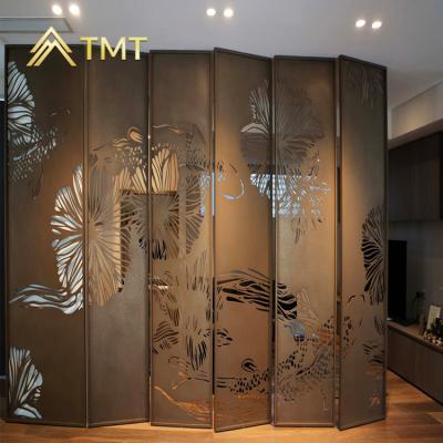 China PVD Plating Chinese Antique Free Folding Metal Hall Room Divider Decorative Screen Partition Folding Room Divider for sale