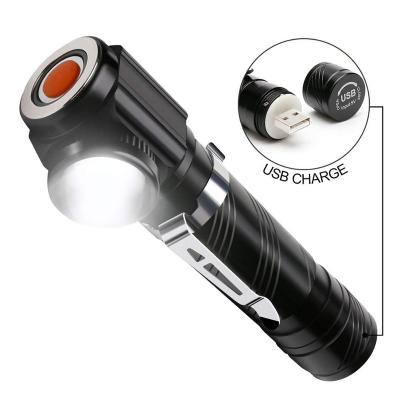 China Camping Flashlight 90 Degree Mini USB LED Rechargeable Tactical Flashlight Torch IP65 Emergency Flashlight for Camping Hiking and Cycling for sale