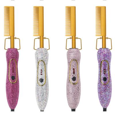 China Foldable Hot Hair Comb 2 in 1 Bling Curly Hot Comb Airbrush 450 Degree Tourmaline Hair Straightener Ceramic Hot Iron Flats for sale