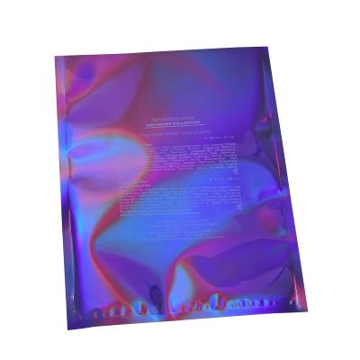 China Recyclable Customized Printing Mylar Hologram Laser Holographic Heat Seal Foil Cosmetic Packaging Flat Bags for sale