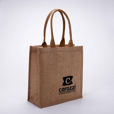 China Wholesale Custom Handled Printing Logo Natural Gunny Eco Friendly Jute Tote Bag Recycle Foldable Jute Shopping Bag for sale