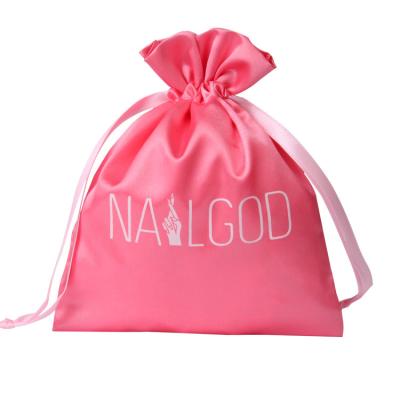 China Custom Luxury Black Satin Drawstring Bag Logo Printing Hair Extension Eyelash Jewelry Apparel Gift Packaging Bag Dust Purchasing Pouch for sale