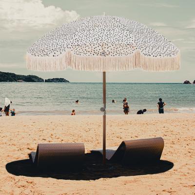 China Factory Modern Original Bohemian Parasol Sun Rvitage Luxury Beach Umbrella With Tassels Boho Outdoor Beach Umbrella for sale