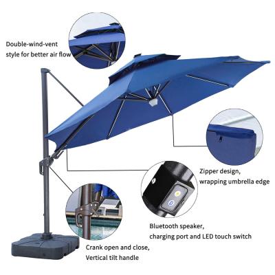 China New High Quality Modern Style Umbrella Sun Garden Umbrellas 11FT Large Led 80 Lights Table Market Patio Umbrella With Crank for sale