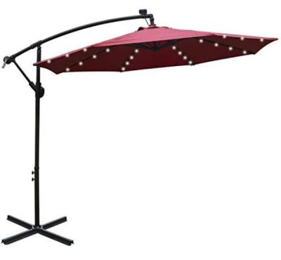 China Push Button Tilt and Crank System Good Quality Offset Banana Patio Umbrella Hanging Cantilever Outdoor Led Lights Styles Umbrellas Sunshade for Public Use for sale