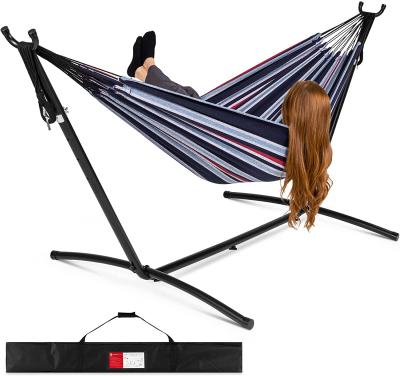 China Durable Popular Design Stripe Design Cotton Hammock With Steel Stand Customized Design for sale