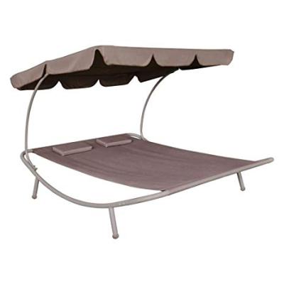 China Modern Outdoor Portable Double Stand Steel Chaise Lounge Hammock Sun Shade Beach Bed With Wheels for sale