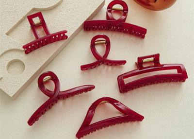 China Red exquisite hollow hair clip acrylic wine red plate hair clip decorations shark clip simple headwear for sale