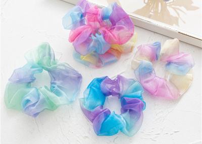 China Tie dye clear rainbow color collar-scrunchie accessories headdress European American lady hair tie rope rubber band for sale