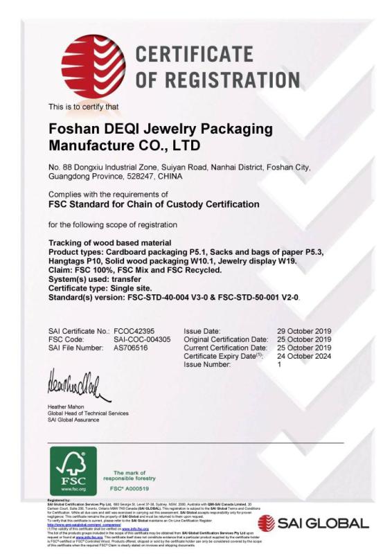 FSC - Foshan Deqi Jewelry Packaging Manufacture Co., Ltd.