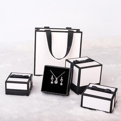 China Custom Recycled Velvet Jewelry Necklace Logo Materials Black Small White Luxury Luxury Ring Earring Recycled Cardboard Box With Lid Paper Bag For Jewelry for sale