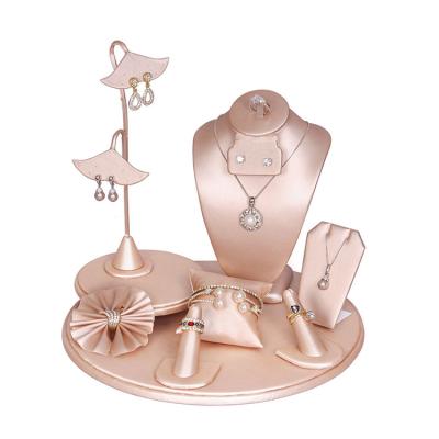 China Fashion Custom Pink Velvet PU Leather Luxury Packaging Necklace Watch Bracelet Earring Ring Jewelry Displays Set With Trays For Showcase for sale