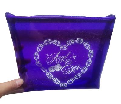 China Custom Color Transparent Cute Glitter Fashion Makeup Brush Bag Silkscreen Logo PVC Cosmetic Makeup Packaging Bag for sale