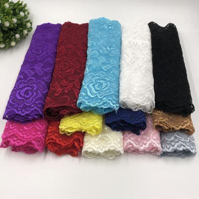 China Colorful Elastic Lace Embroidery Lace Fabric 18CM Rose Elastic Warp Knitted Lace Diy for sale