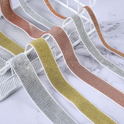 China Factory Hot Selling 2.0cm Nylon Elastic Gold Silk Strap For Underwear Bra Strap Elastic Band for sale