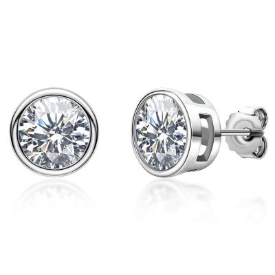 China FASHIONABLE women's round edging0.5/1Carat moissanite stud earrings S925 sterling silver stud earrings for sale