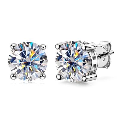 China FASHIONABLE silver silver fashion moissanite four-claw luxury women's stud earrings stud earrings2Carat for sale