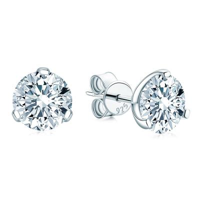 China TRENDY Three-Claw Round Silver Moissanite Silver Stud Earrings for sale