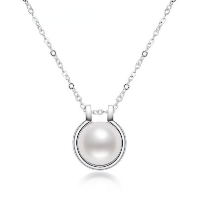 China FASHIONABLE Pearl Necklace Freshwater White Pearl Round8.5-9mmWomen Sterling Silver Pearl Pendant Necklace for sale