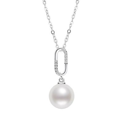 China TRENDY Natural Sterling Silver Simple White Pearl Necklace and Natural Pearl Round Freshwater Pearl Pendant Ornaments for sale