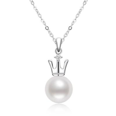 China TRENDY natural pearl fashion small crown sterling silver white pearl necklace for womeninsWindS925Sterling natural pearl silver pendant for sale