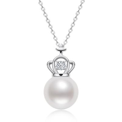 China Sterling Silver Fashion TRENDY Natural Pearl Circle9-10mmWomen Beads NecklaceinsWindS925Silver Crown Pearl Pendant for sale