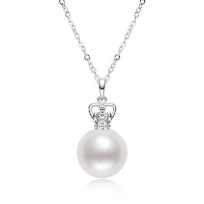 China TRENDY natural pearl fashion new 925 Sterling silver pearl necklace10mmSimple elegant natural white pearl pendant for sale