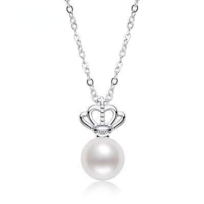 China TRENDY Pearl necklace7.5-8mm925Silver Sterling Silver Natural Pearl Crown Natural Freshwater Pearl Pendant Necklace for sale