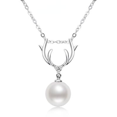 China FASHIONABLE Natural Pearl Maiden Series Sterling Silver Gold Plated Small AntlersSilver Freshwater White Pearl Pendant Pearl Necklace for sale