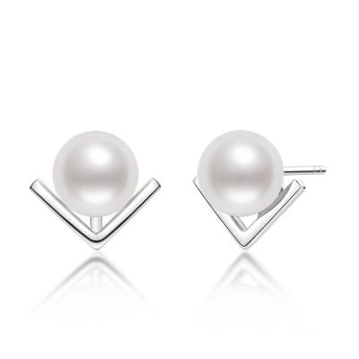 China TRENDY Sterling Silver Pearl fashion stud earringsVPearl stud earrings for women7-7.5mmNatural water pearl earrings for sale