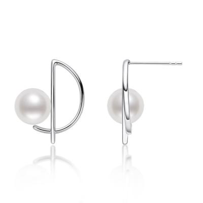 China FASHIONABLE Silver Sterling Pearl Earrings Shape bigDEarrings inlaid7-7.5mmFreshwater Pearl Ear Studs Women for sale