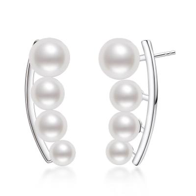 China TRENDY Pearl Stud Earrings 925 Sterling Silver 4-4.5mmFreshwater Pearl Stud Earrings Balance Beam Vintage Silver Earrings Claw Setting for sale