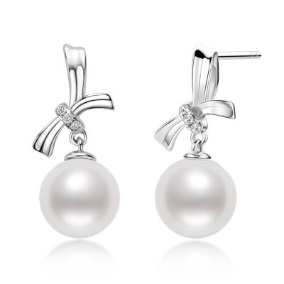 China TRENDY pearl earring studsS925Silver bow pearl stud earrings for women7.5-8mmTassel pearl earrings for sale