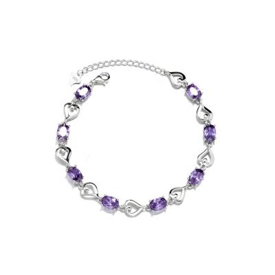 China Fashion TRENDDY Wholesale Design Jewelry Charm Bracelet Women Custom Rhodium Plated Purple Bangle 925 Sterling Silver Zircon Bracelet for sale