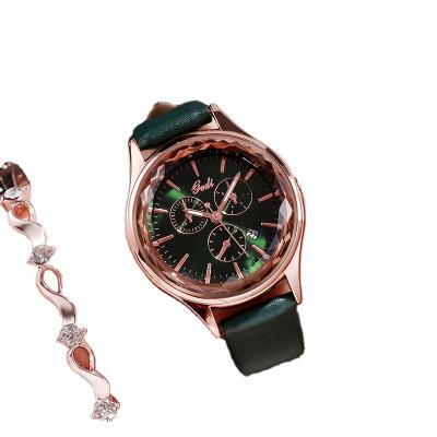 China GEDI decoration foreign trade style popular women's belt watch calendar women's quartz watch three-eye belt watch women's casual wristwatch for sale