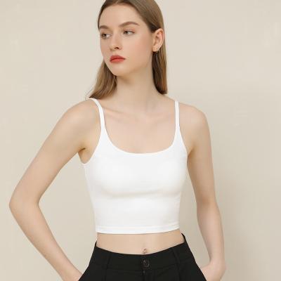 China 2023 New Wholesale Women's Breathable Tops Sexy Casual Yoga Tank Top Worked In Bra Solid Color Camis Camisole Girls Crop Top With Chest Pad for sale