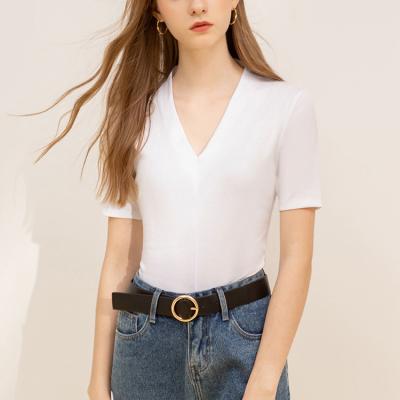 China MACTING Breathable Wholesale Top Quality Women 2023 Summer V-Neck Sleeve Top Shirt Plain Color Slim Elastic Tunic Short Elegant Blouse for sale