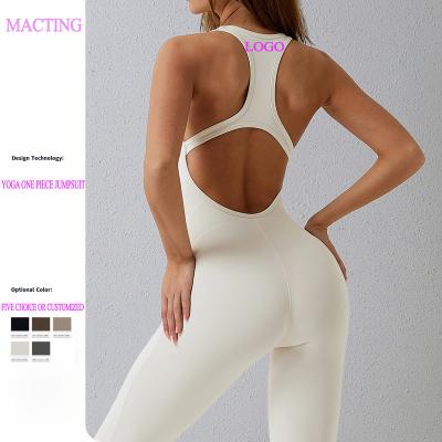 China Breathable Custom Fabric Logo Women Gym Fitness Sets Jumpsuits Workout Yoga Long Pants Gaiters Sets Womens One Piece Yoga Sets Overalls for sale