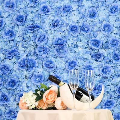 China L032 3D Touch Fabric Flower Wall Wedding Decoration Backdrop Colorful Blue Artificial Flower Wall Panel Backdrop Natural Effect Real Touch for sale