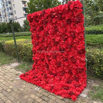 China Wholesale Home Decor Room Decor M445 Red Rose 3D Flower Silk Wall Roll Up Artificial Silk Rose Flower Wall Wedding Flower Wall Backdrop For Wedding for sale